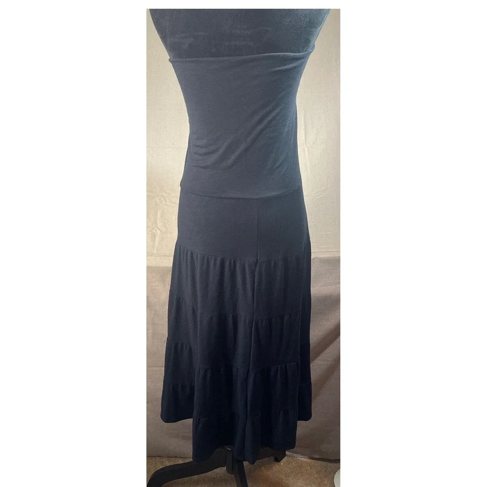Black Tiered Strapless Maxi‎ Dress Women's Size M witchy goth party flattering